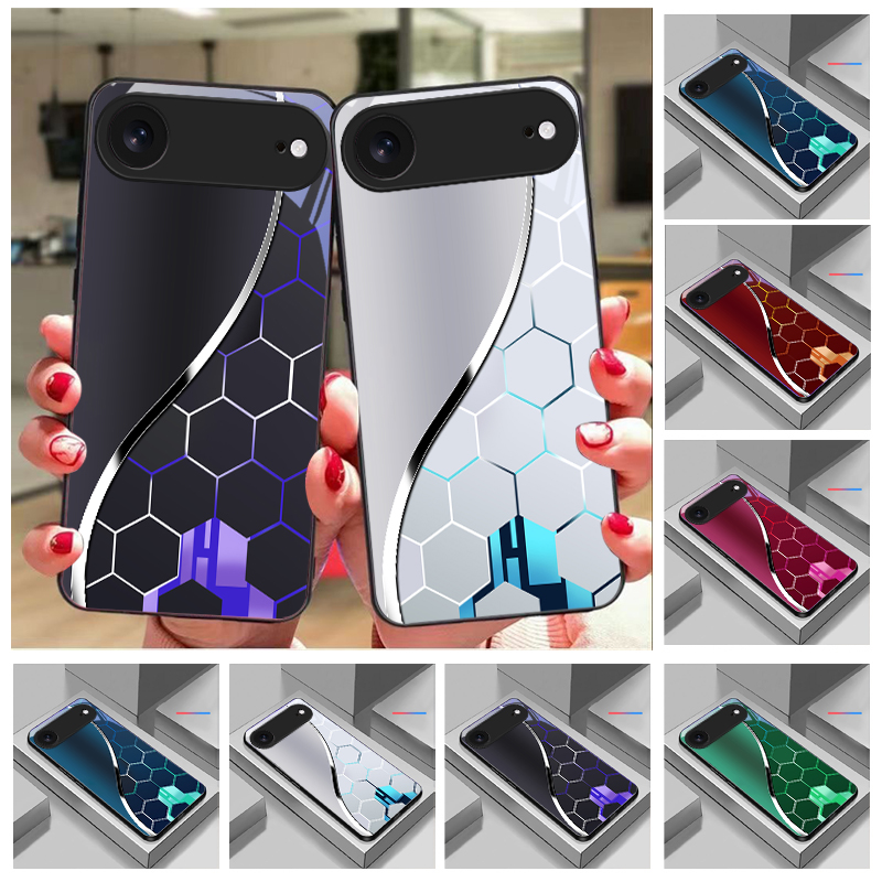 Phone Cases Purple - Funda de vidrio negra con patrón