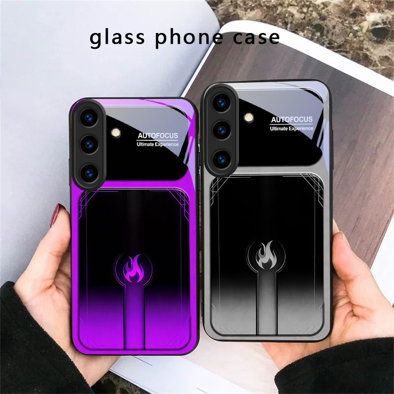 Funda de vidrio negro con desl - Phone Cases Purple reseña y precio
